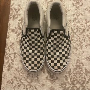 Vans | Black & White Checkerboard Slip Ons SZ8